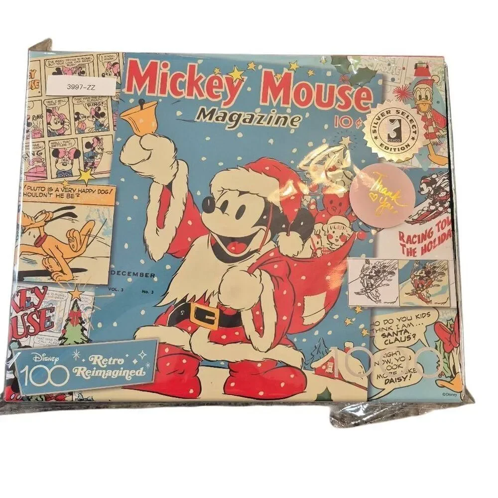 Disney Silver Select Edition D100 Santa Mickey 1000 Pc Puzzle - EUC